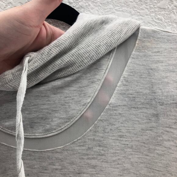 Yogalicious Gray Lightweight Mesh Trim Crossover Back Long Sleeve Hoodie Shirt - Picture 7 of 12
